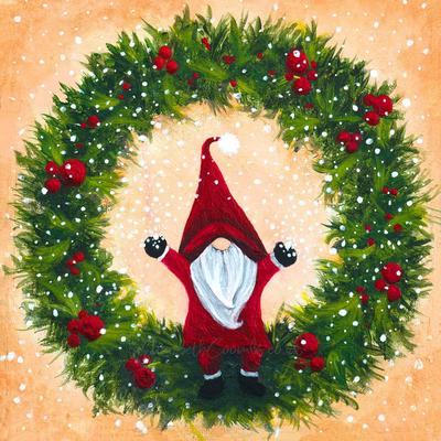 Wreath Gnome Santa Christmas Card